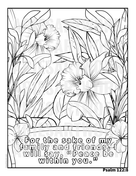 Bible Verse Adult Coloring Page Floral Theme 85x11 Printable