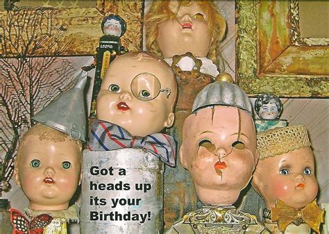 Greeting Photocard Doll Heads Humorous Got A Heads Up Its
