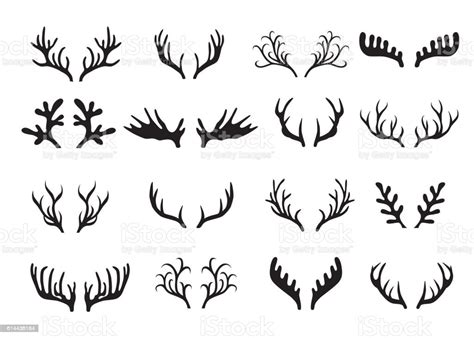 Deer Antlers Set Isolated On White Background Stock Illustration