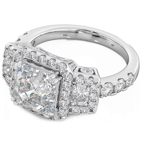 Asscher Cz Halo 925 Sterling Silver Wedding Engagement Bridal Ring