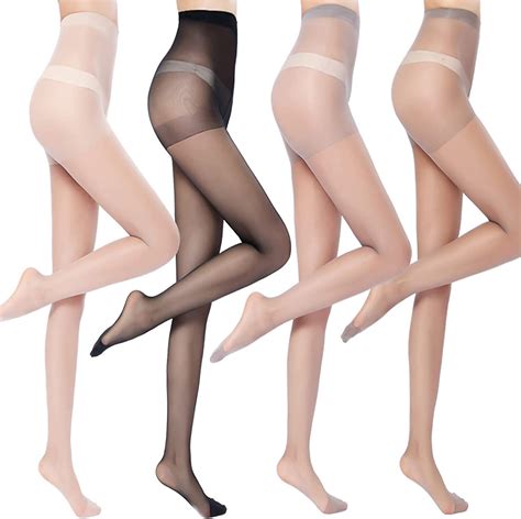 Fd55 4 Pairs Womens Pantyhose Sheer Tights 20d Control Top Pantyhose With Reinforced Toes Black