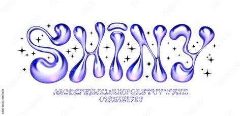 Metallic Y2k Font Liquid Bubble Iron Alphabet With Melted Letters And