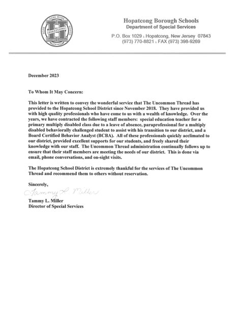 Hopatcong School District Special Services Recommendation The