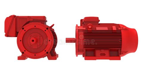 3d Rendering Front And Side View Of A Red Electric Motor Stock
