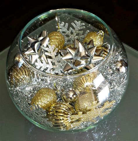 Diy Silver And Gold Christmas Fish Bowl Centerpiece On A Budget