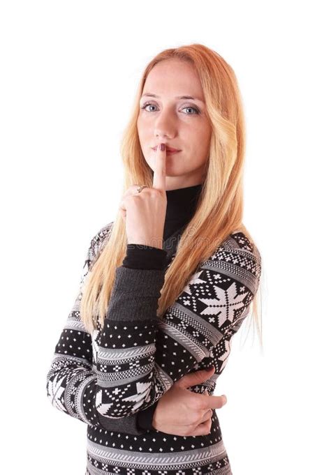 Beautiful Blond Woman Holding Finger At Her Mouth Stock Image Image Of Girl Cute 22670465