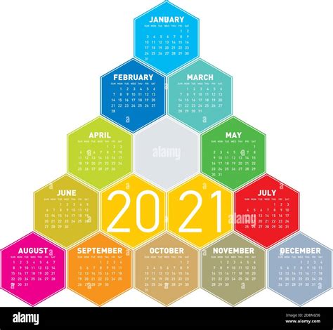 Calendario Colorido Para El Año 2021 Con Un Patrón Hexagonal En