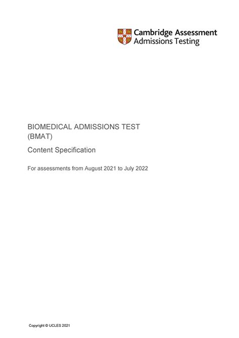 Test Spec Bmat Biomedical Admissions Test Bmat Content
