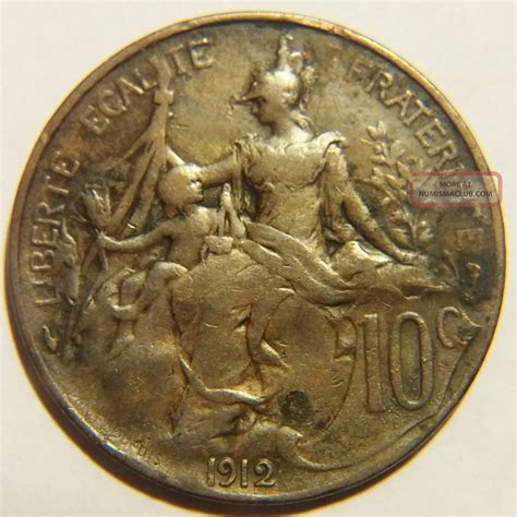 Rare 1912 France 10 Centimes Km 843 Very Fine