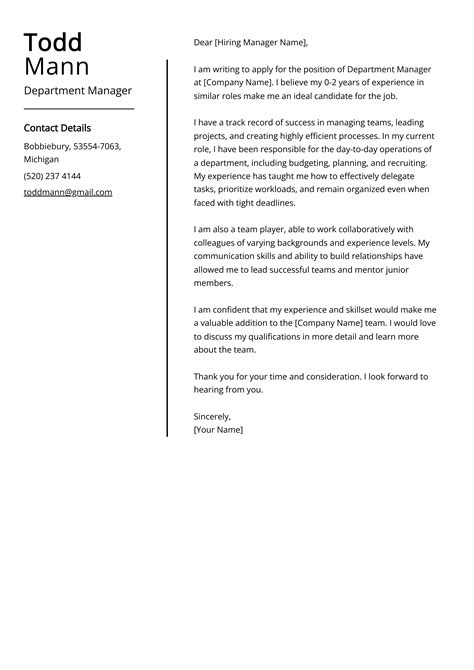 Department Manager Cover Letter Example Free Guide