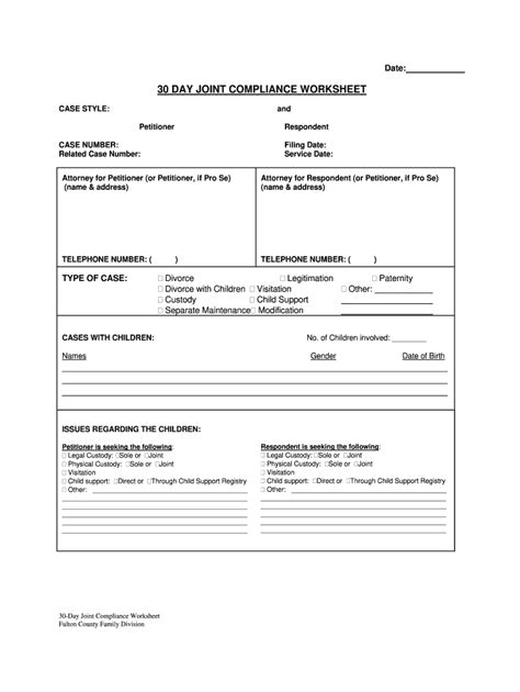 Fulton County 30 Day Joint Compliance Worksheet Form Fill Out And