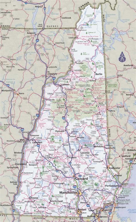 New Hampshire Map With Towns And Cities City And Town Map