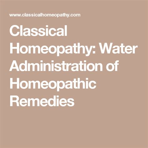 Classical Homeopathy Water Administration Of Homeopathic Remedies