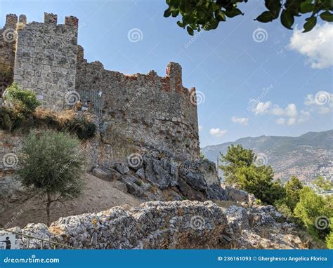 View From Alanya City Turkey Kale Alanya Fortress On The Mountain