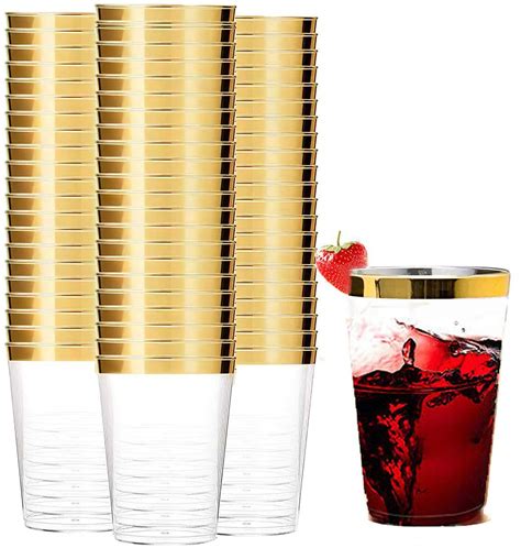 Buy Tebery 100 Pack Gold Plastic Cups Tumblers 10oz Clear Fancy