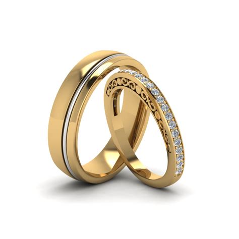 Unique Matching Wedding Anniversary Bands Gifts For Him And Her In 18K Yellow Gold FD8079BANGLE2 NL YG 