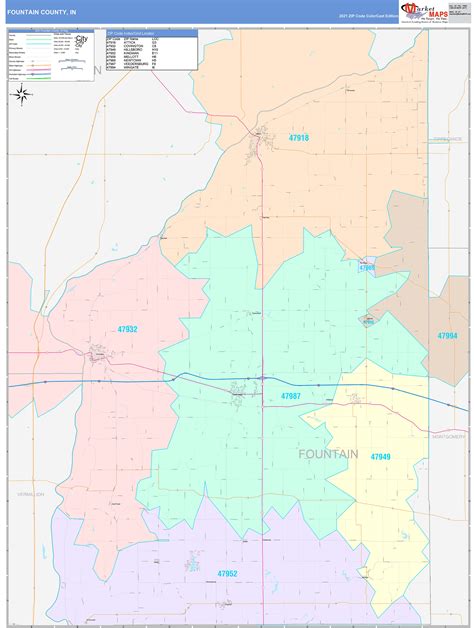 Fountain County In Wall Map Color Cast Style By Marketmaps