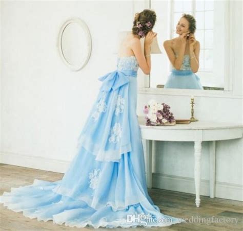 Discount 2019 Light Sky Blue Colored A Line Wedding Dresses Strapless