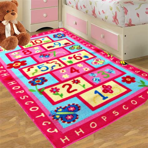 Kids Pink Hopscotch Girls Bedroom Floor Rugs Nurcery Play Mats Boys