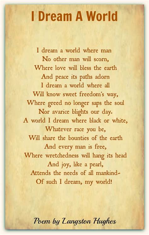 Langston Hughes I Dream A World English Love Poems Poetry Famous