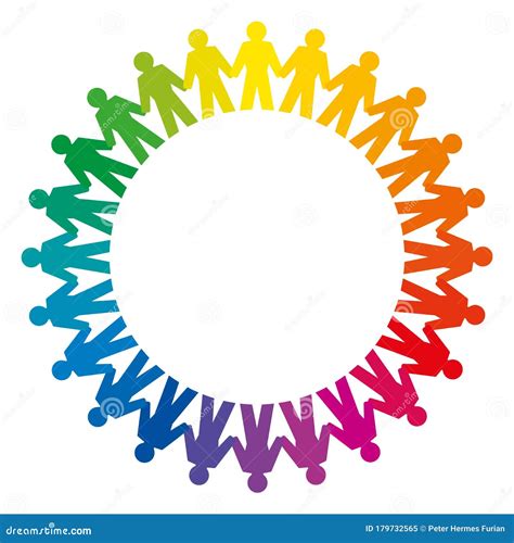 People Holding Hands Forming A Big Rainbow Circle Stock Vector