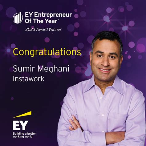 ey honors sumir meghani of instawork with entrepreneur of the year® 2023 bay area award purple
