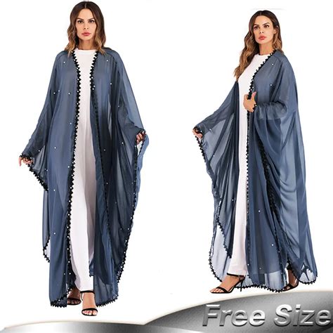 Abaya Kaftan Dubai Long Lace Mesh Pearls Muslim Hijab Dress Abayas For