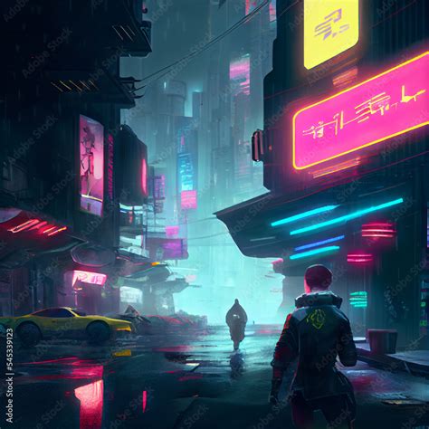 ภาพประกอบสต็อก Cyberpunk Blade Runner Neon Futuristic City Background