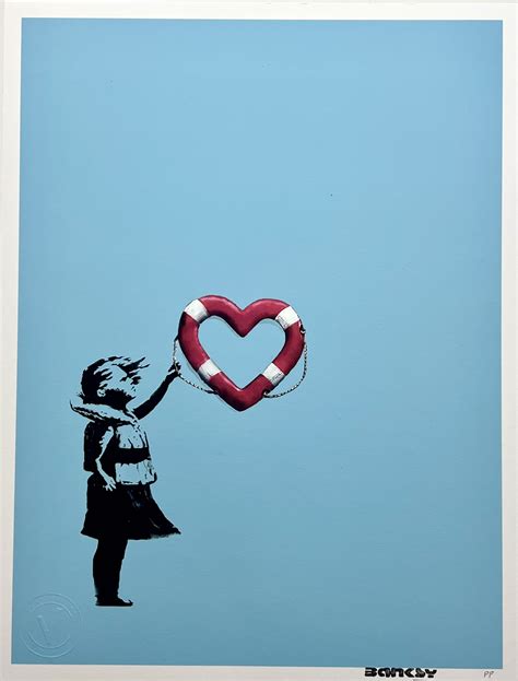 Banksy Girl With Heart Shaped Float Blue Original Lithograph