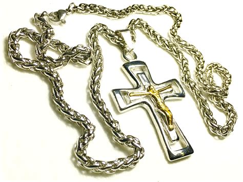 Silver Gold Cross Crucifix Necklace Gothic Heavy Chain Choker Men