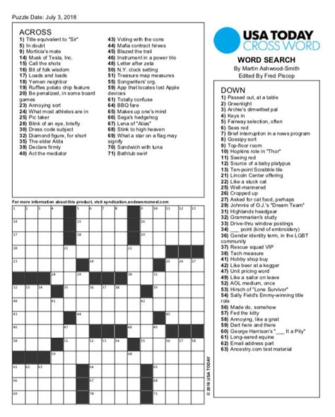 Free Printable Crossword Puzzles Usa Today Crossword Puzzles