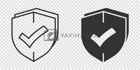 Shield With Check Mark Icon In Flat Style Protect Vector Illustration