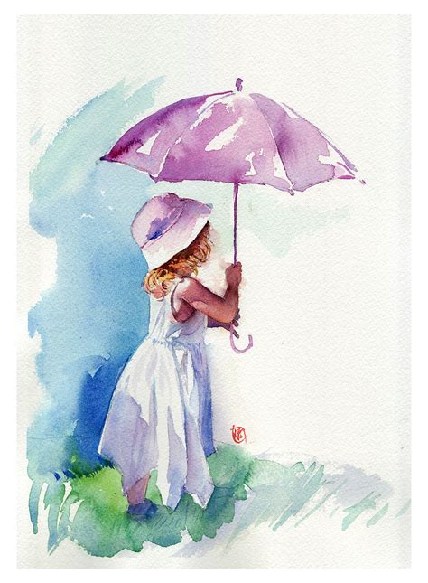 The Girl With Umbrella Watercolor Art Prints Watercolor Illustration