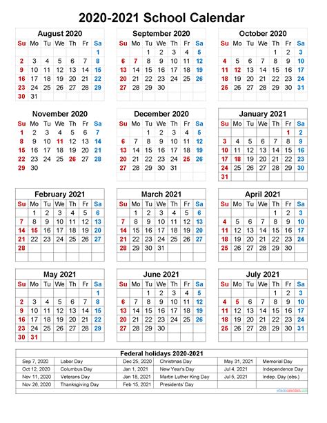 2021 Calendar Printable With Holidays And School Terms Calendar