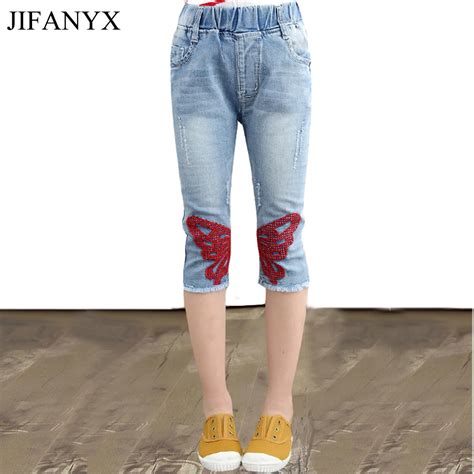 Jifanyx New Girls Butterfly Jeans Fashion Kids Demin Trousers Children