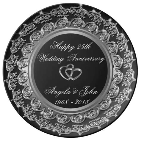 Elegant Silver Hearts 25th Wedding Anniversary Plate Au