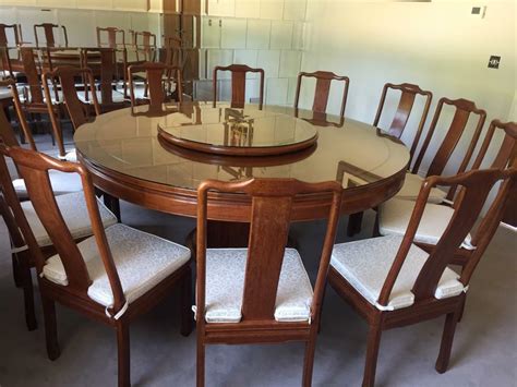 Large 6ft Round Dining Table With 12 Chairs And Cushions In Oxshott