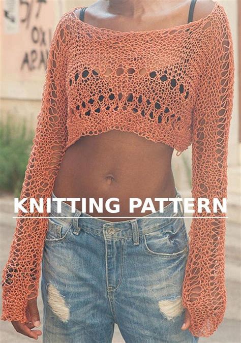 Knitting Pattern Of Loose Knit Crop Top How To Knit This Etsy In 2021 Knit Top Patterns