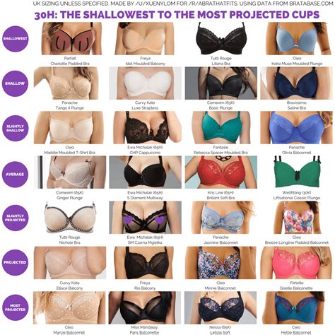Guide 30h The Shallowest To The Most Projected Cups Full Guidelist Is In Bra Data By Size