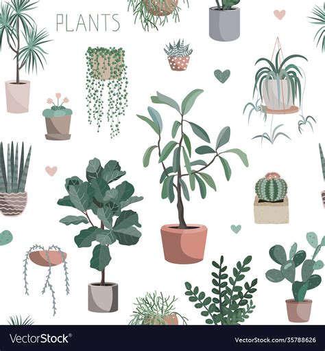 Cute Houseplants Background House Indoor Plant Vector Image