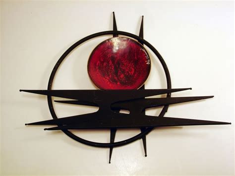 vintage brutalist art wall sculpture copper enamel steel sunset signed jere era wall