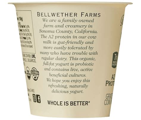 A2 Organic Whole Milk Yogurt Bellwether Farms