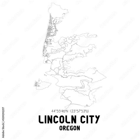 Lincoln City Oregon Us Street Map With Black And White Lines Stock