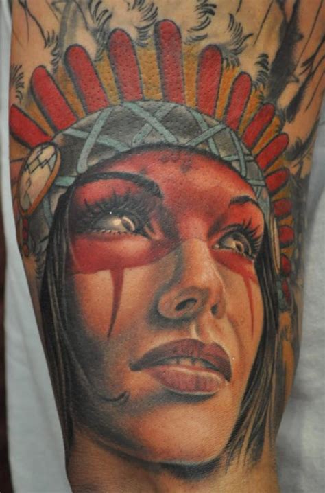 Native American Girl Tattoo In Color By Roly Viruez Tattoonow