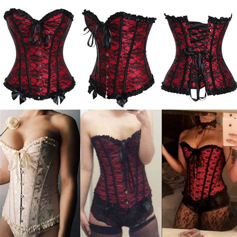 satin bone lace up steampunk corset sexy gothic bustier corselet bustiers boned overbust