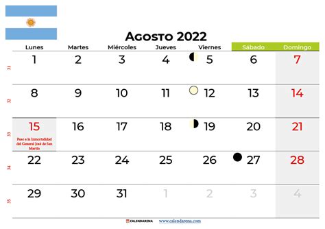 Calendario Agosto 2022 Argentina Para Imprimir