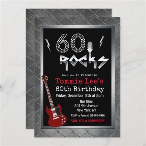 60 Rocks Rockstar Guitar 60th Birthday Invitation
