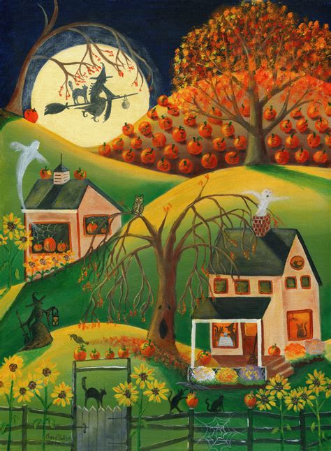 Folk Art Painting Halloween Witches House Halloween Art Halloween Witch