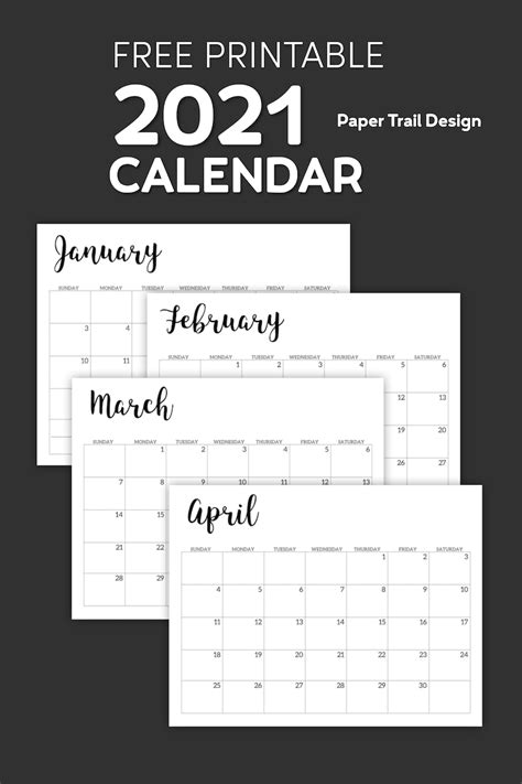 It's not just a pretty monthly calendar, it's also a practical planner with room for notes. 2021 Calendar Printable Free Template | Paper Trail Design