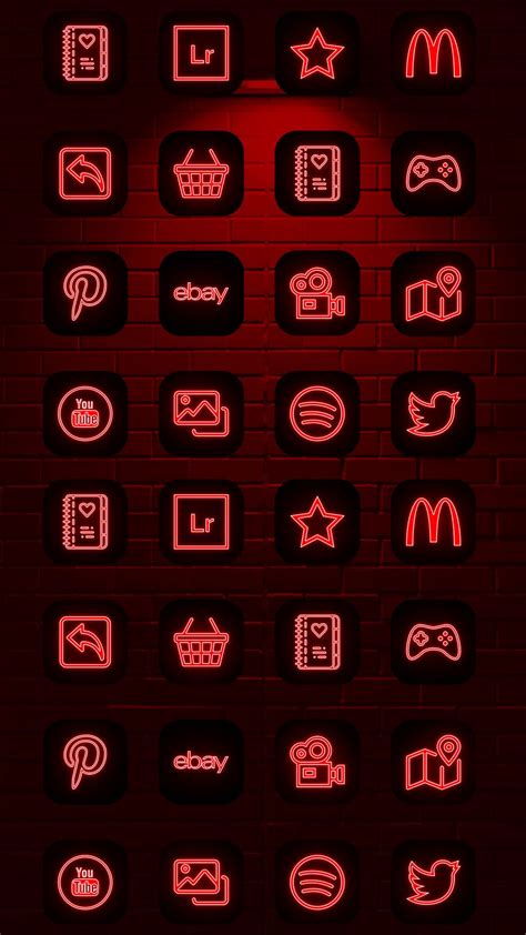 Neon Red App Icons Etsy In 2021 App Icon Icon Android Icons